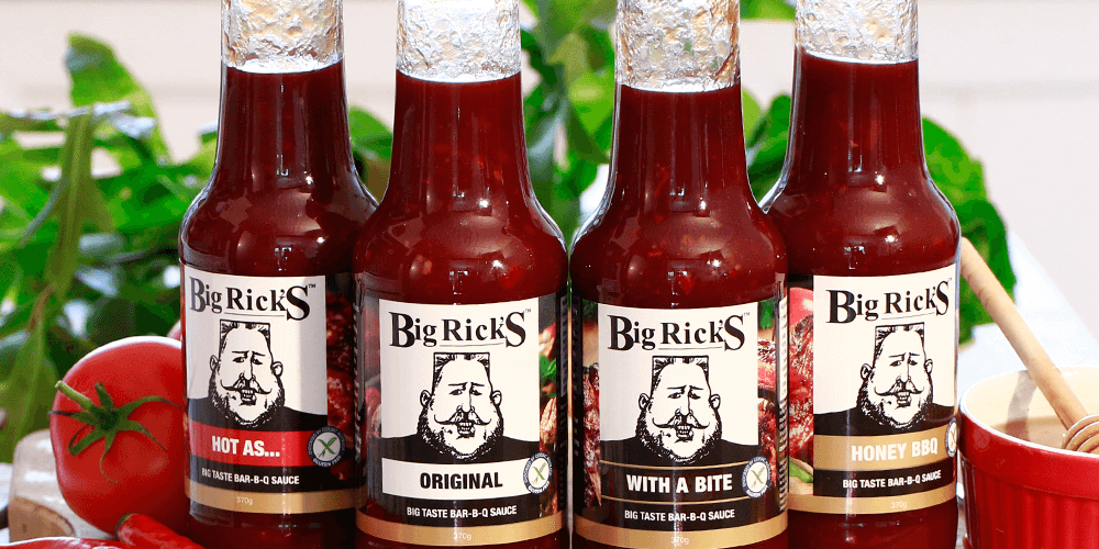 Big Rick's Mixed Pack of BBQ Sauce including Original, Honey, With a Bite and Hot As Bar-B-Q Sauce.